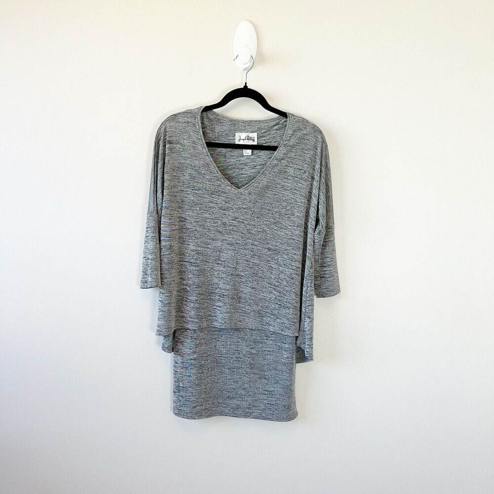 Joseph Ribkoff Womens Heathered Gray Layered V-Neck Tunic Top Lagenlook Size 4
